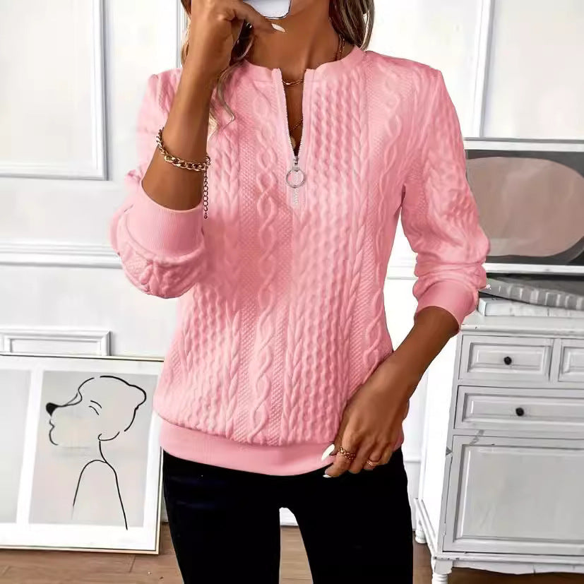 CÉLENE – Casual Quilted Zipper Sweater